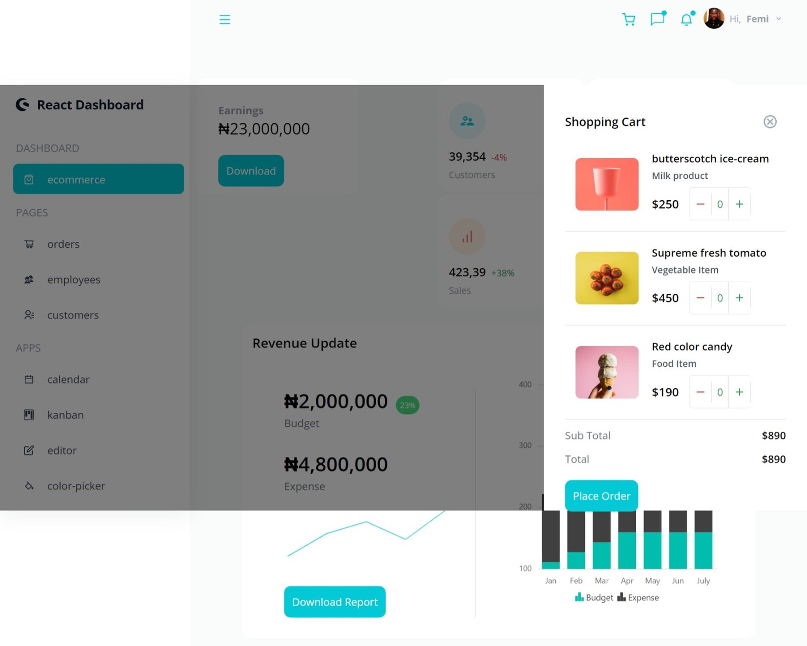 React administration dashboard interface